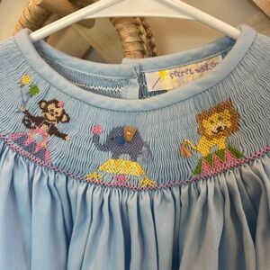 Smocked Blue Circus Dress Monkey Elephant Lion Size 6x Cottage Core